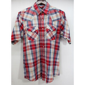 TIM HAUL MEN'S SHORT SLEEVE PEARL SNAP RED PLAID COTTON BLEND WESTERN SHIRT